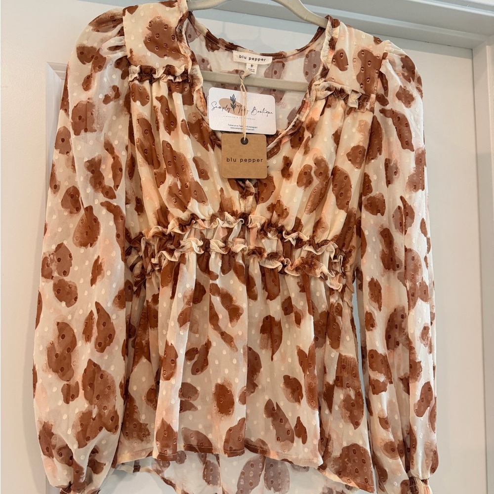 Blu Pepper Brown and Cream Blouse